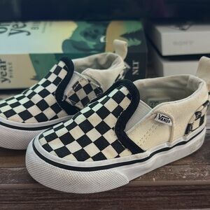 Vans Kids Checkered Slip-On Sneakers - Black and Cream